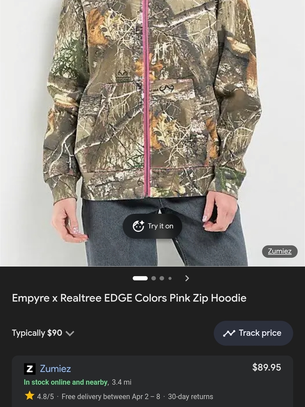 Empyre Realtree Camo Hoodie with Pink Zip